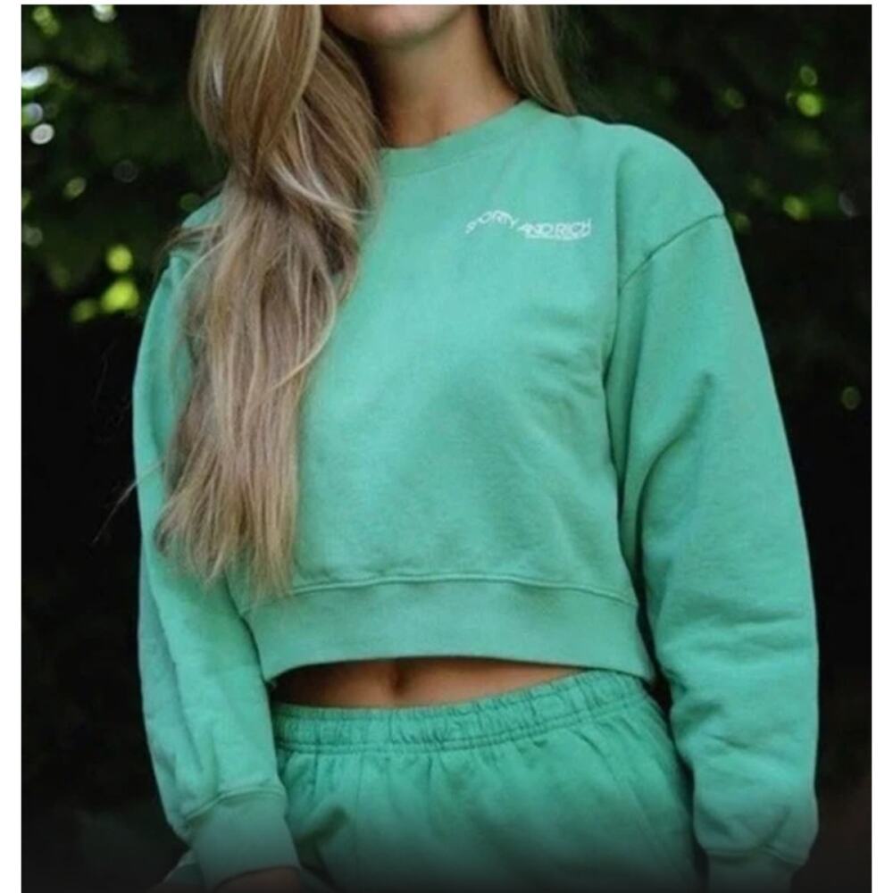 Sporty & Rich‎ Disco Logo Cropped Kelly Sweatshirt Small